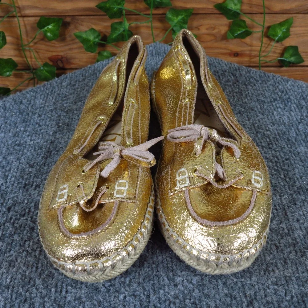 Enzo Angiolini Admond Women Flat Size 6 Casual Metallic Gold Leather Espadrille‎